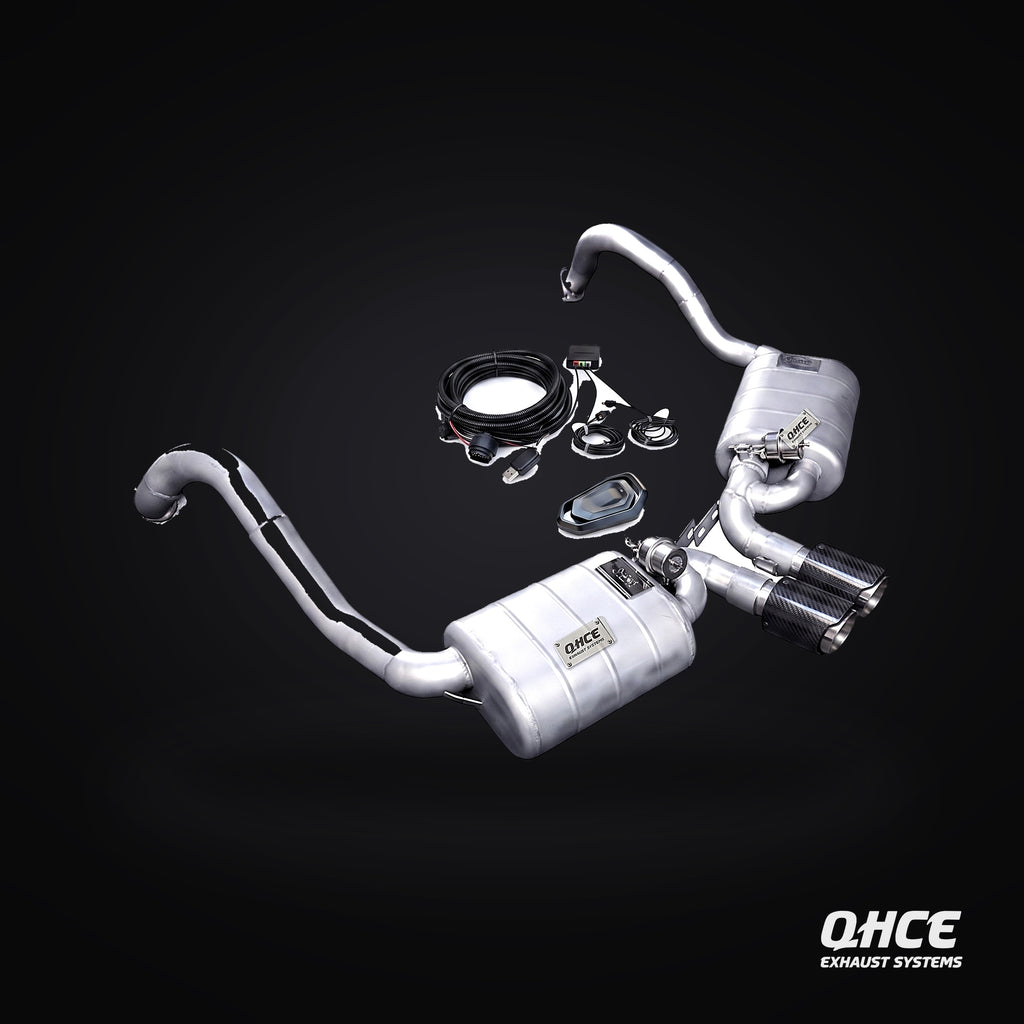 QHCE 718 Cayman Catback — carbon tips, valvetronic
