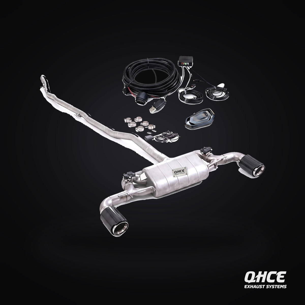 QHCE A35 / A45 AMG Catback — carbon tips, valvetronic
