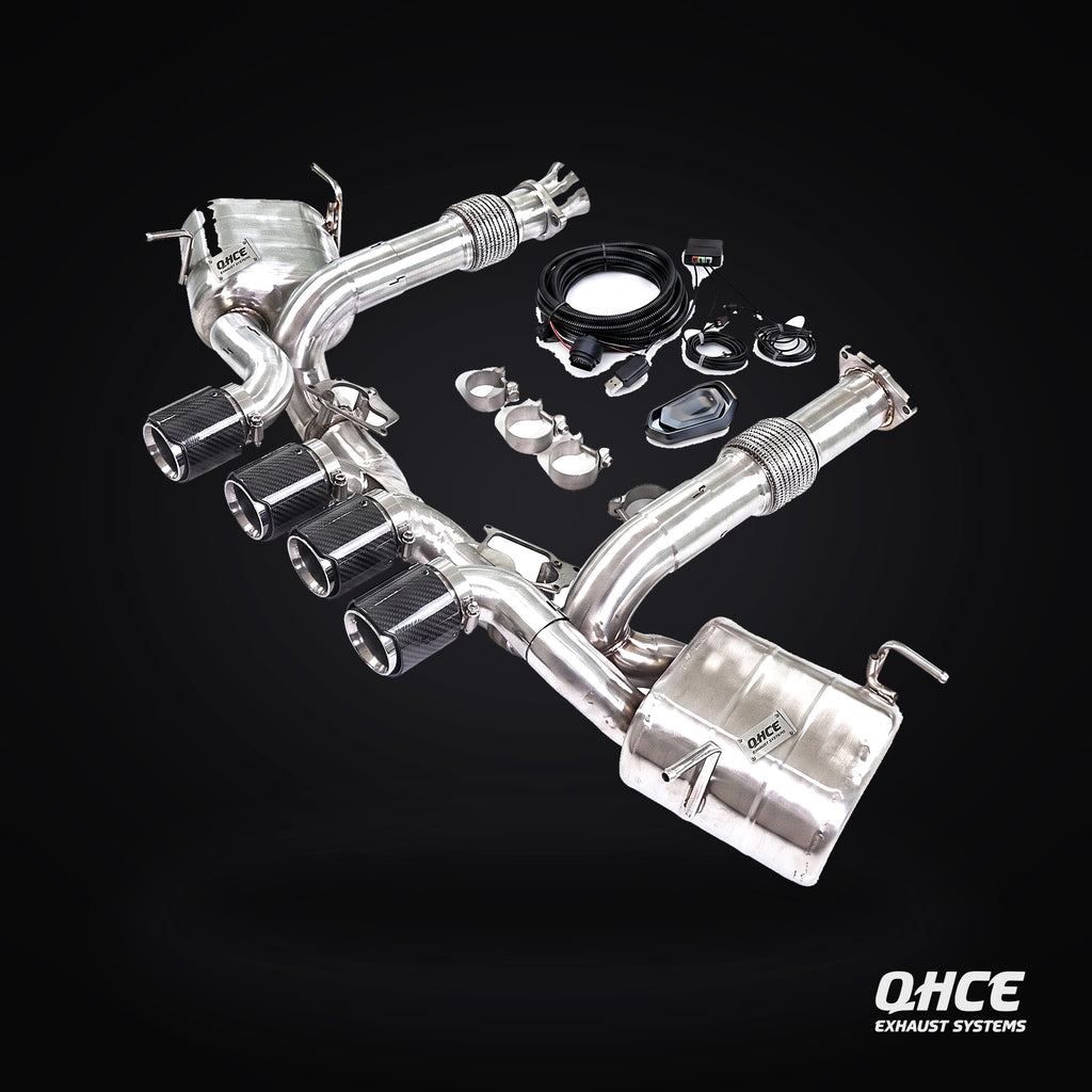 QHCE Corvette C8 Z06 Catback — carbon tips, valvetronic