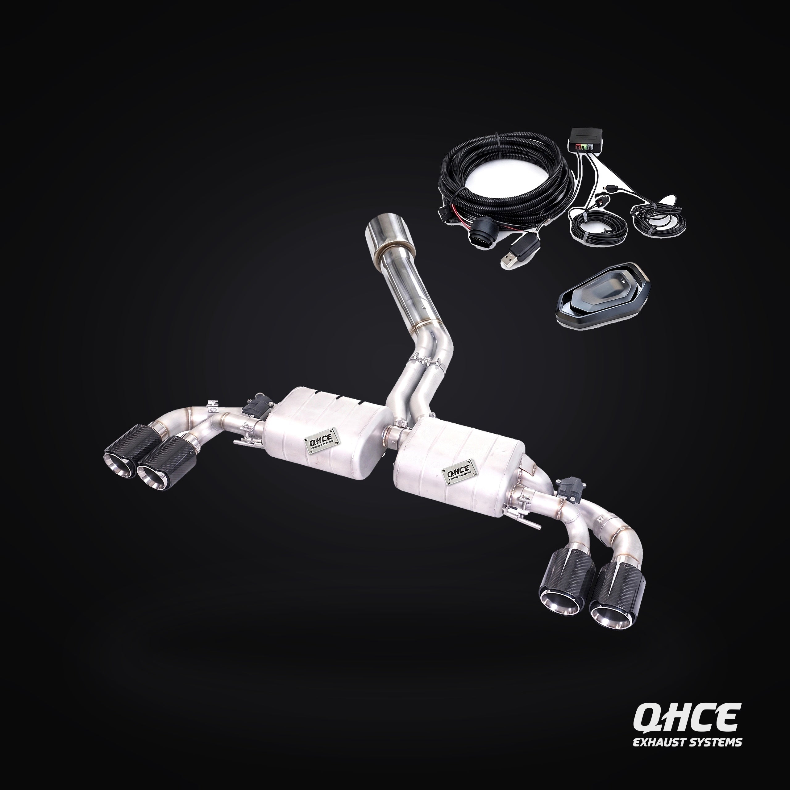 QHCE Porsche Cayenne Catback — carbon tips, valvetronic