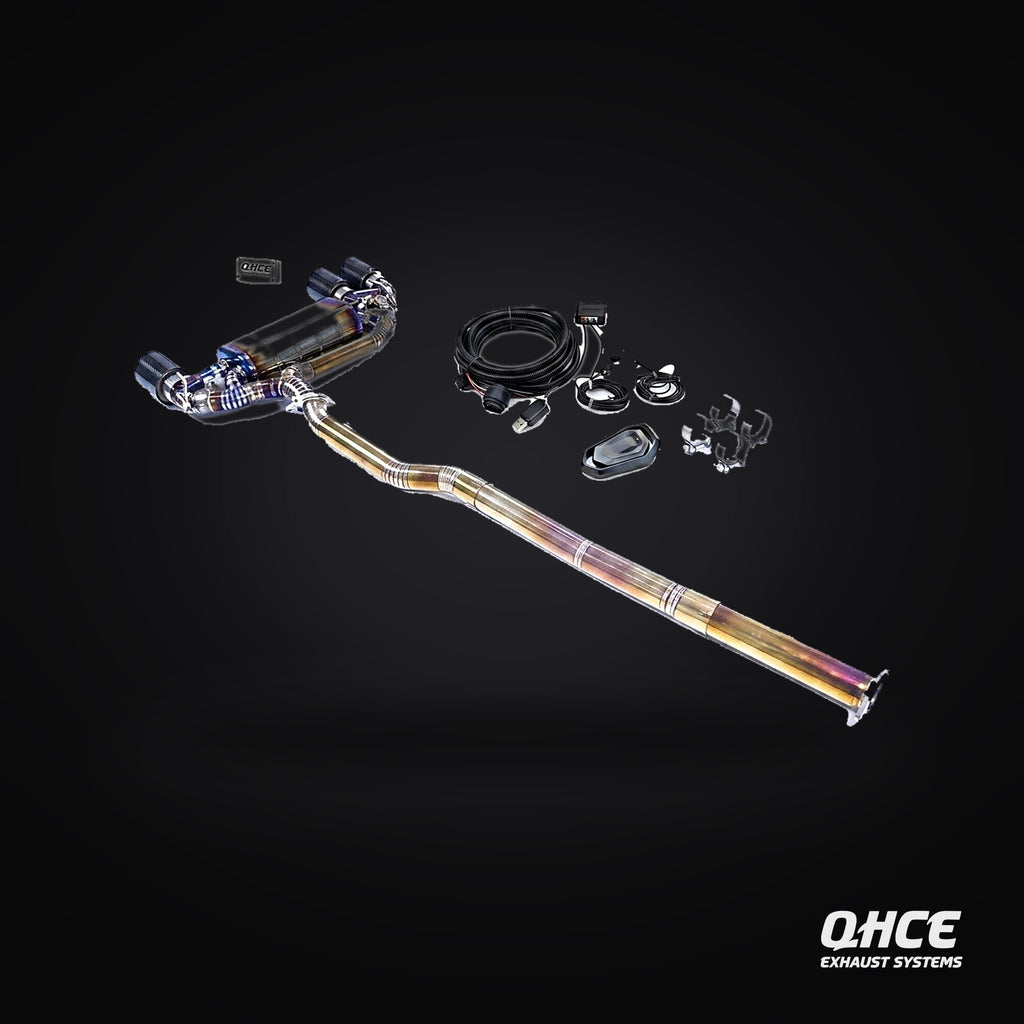 QHCE Evo X Catback — carbon tips, titanium, valvetronic