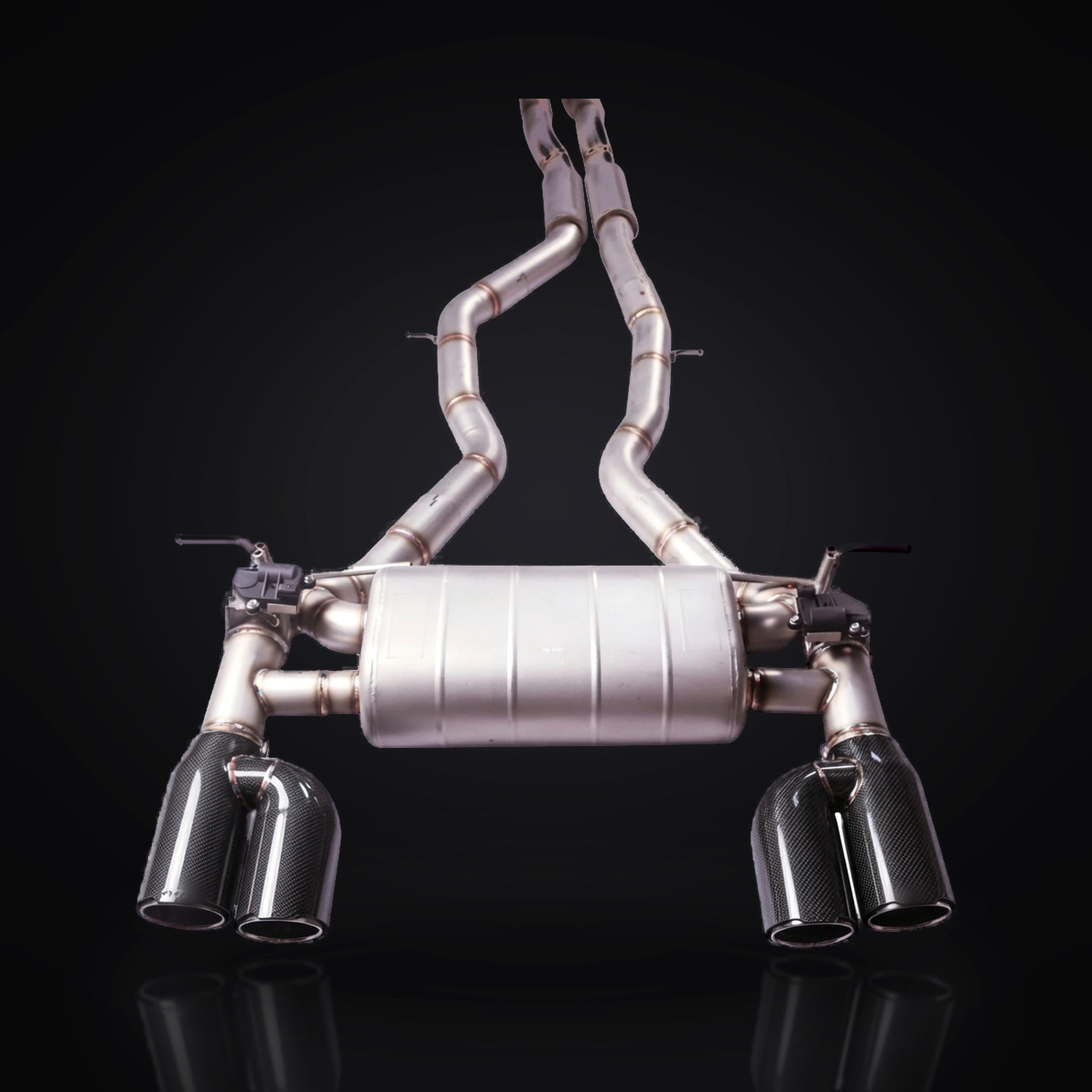 QHCE M3 / M4 F80 catback — quad carbon fiber tips