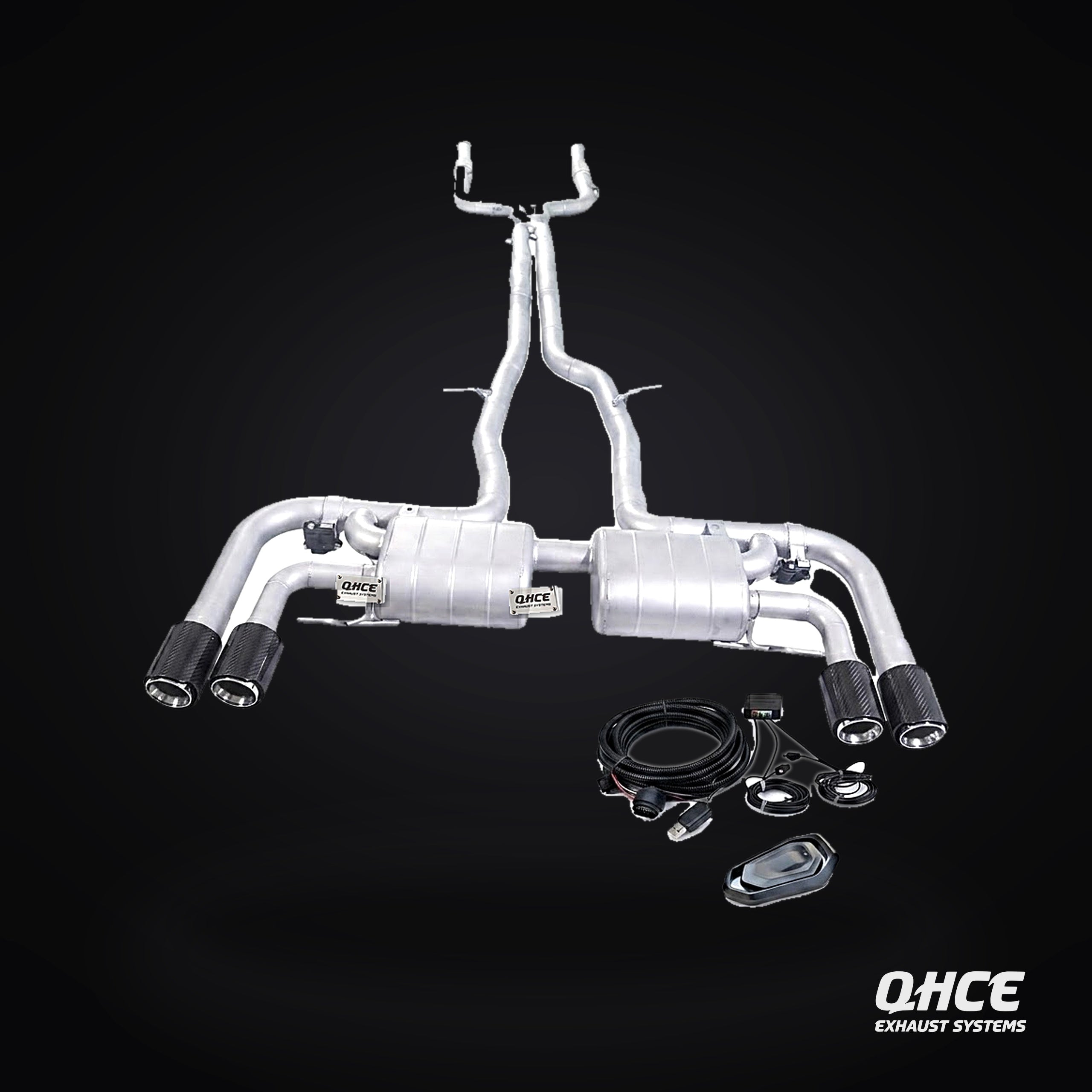 QHCE GLC43 AMG Catback — carbon tips, valvetronic